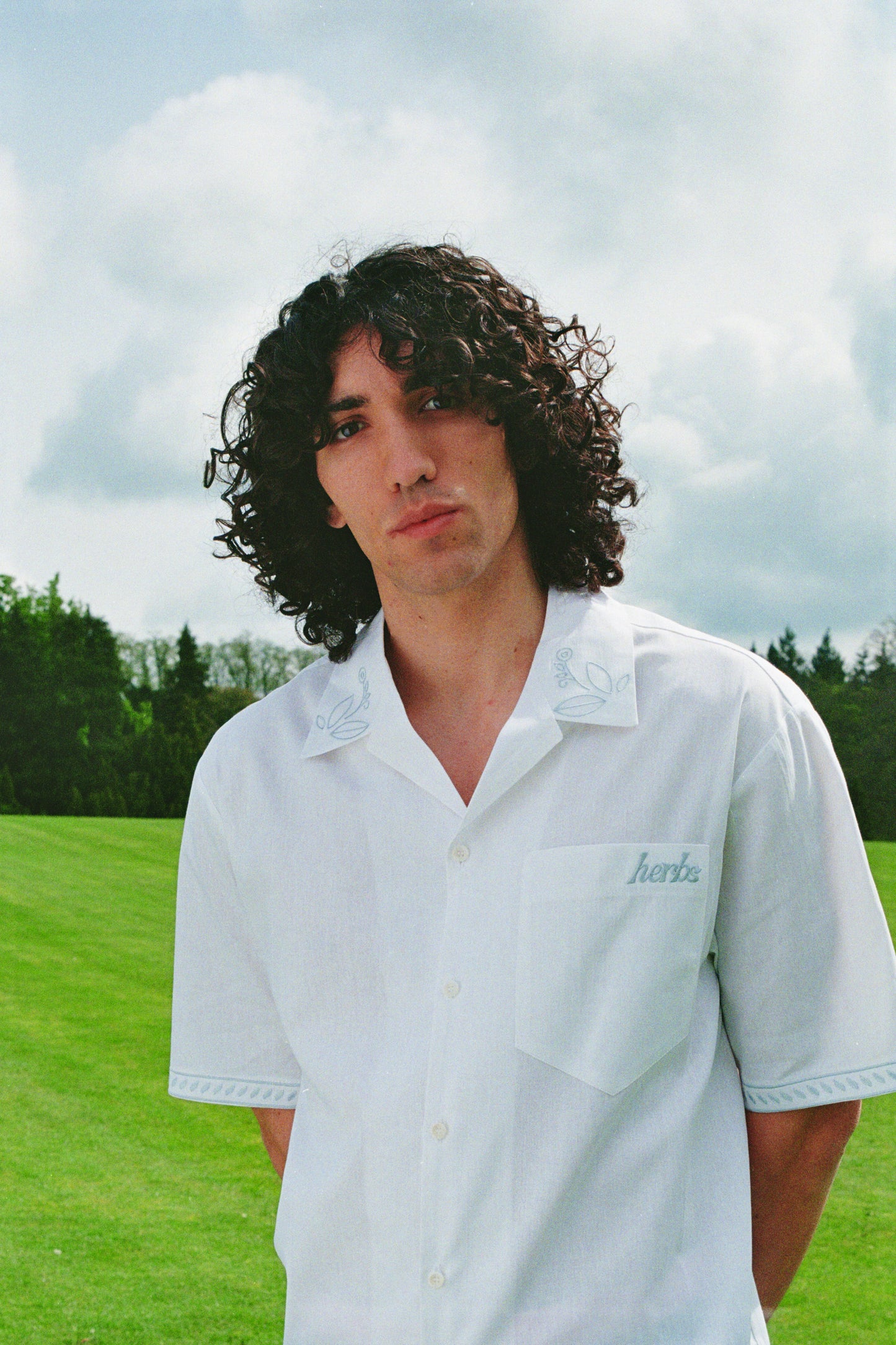 Embroidered White Cuban Shirt | White Cuban Shirt | Herbs
