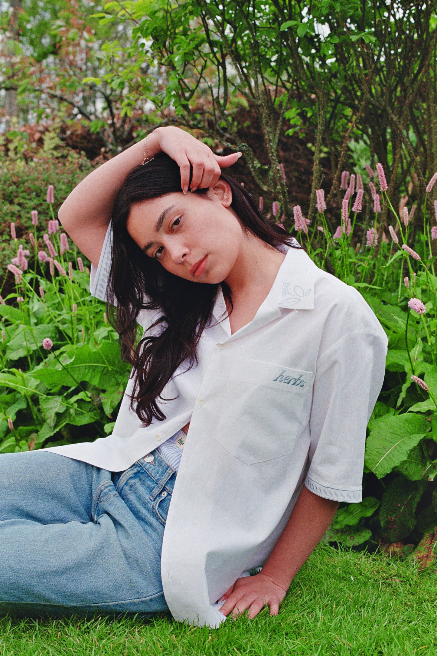 Embroidered White Cuban Shirt | White Cuban Shirt | Herbs